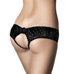 Sexy Imported Lingerie. Beautifully soft lacy pieces. Feel sensual and comfortable wearing this gorgeous open front panty. The Kitten crotchless panty is sure to bring out your playful side with its tiny bow and frilly opening that ventures all the way to the back. Available in black or white. Size 2XLarge