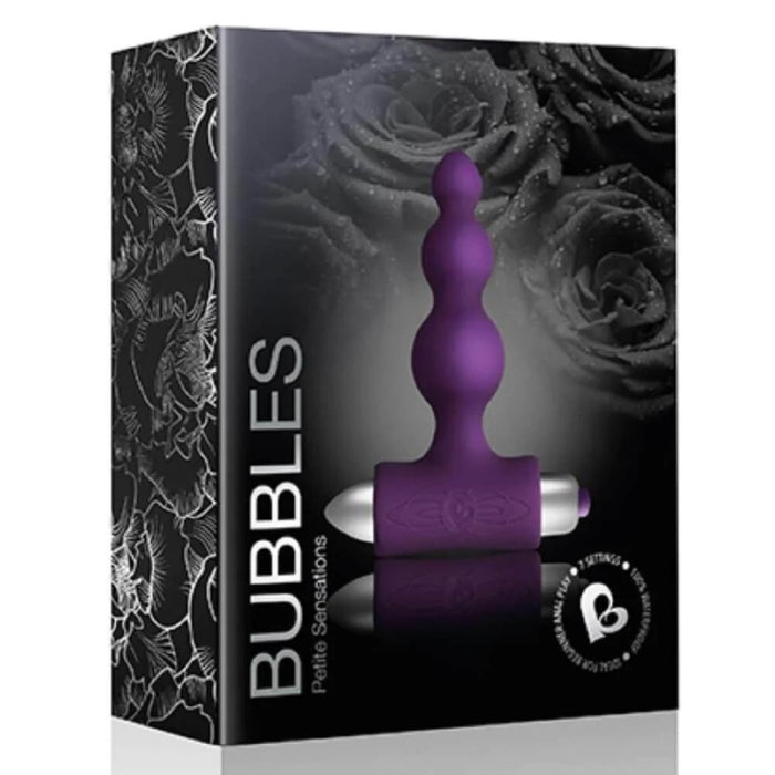 Petite Sensations Bubble Purple from Rocks Off toys is a small first time anal toy, feel the 7 functions flow from this velvety soft, slim anal vibrator. A t-shaped base vibrates and pulsates for extremely satisfying sensations. While its strong vibrations surge through each bubble to deliver immense heights of pleasure. Bubbles is 100% waterproof and battery operated.