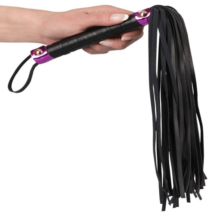 Black and purple faux leather whip with soft tassels.