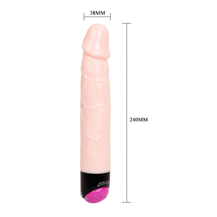This super vibe is a phallic toy with a smooth texture and the powerful vibrating and rotating function. The fleshlike shaft is thick and lengthy with a realistic head and veined texture, only adding to the stimulating effect of the vibrations. The vibrating and rotating function is full of power and is easily controlled during use. Takes 2 AA batteries (not included).