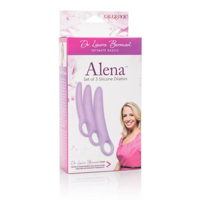 Revitalize and strengthen Vaginal muscles with the Dr. Laura Berman Alena Set of 3 Silicone Dilators Purple Intimate Basics. The uniquely designed 3 piece Dilator Kits are ergonomically curved and gradually sized to allow for gentle Dilation, pair with a Mini Bullet Vibrator for intensified sensation! 