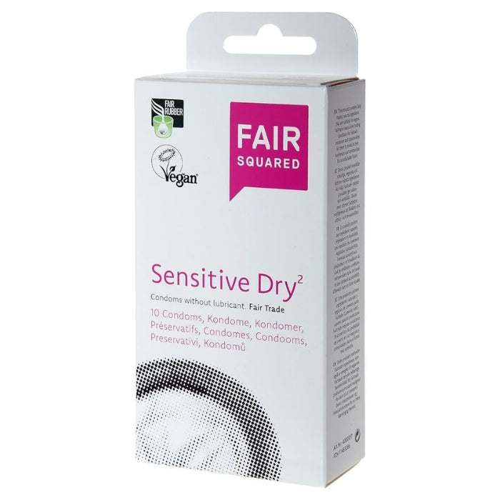 Fair Squared Condoms are designed for the sensitive user. Dry, transparent, cylindrically shaped condoms with reservoir without lube. Pack of 10.