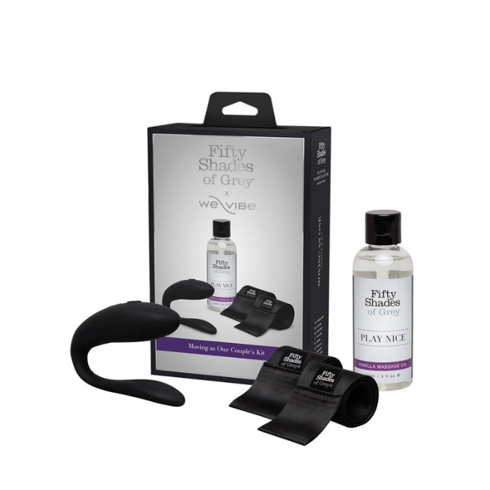 The Moving As One kit combines sensual sharing of vibrations with luxe satin hand ties and massage oil for the ultimate erotic exploration, letting you live out your own Fifty Shades fantasy. The kit also includes We-Vibe Sync Lite, a couple's vibrator that rests against the clitoris during penetration, offering powerful vibrations that both partners can enjoy. Sync Lite is also app-enabled to offer shared vibrations, whether in the same room or apart!