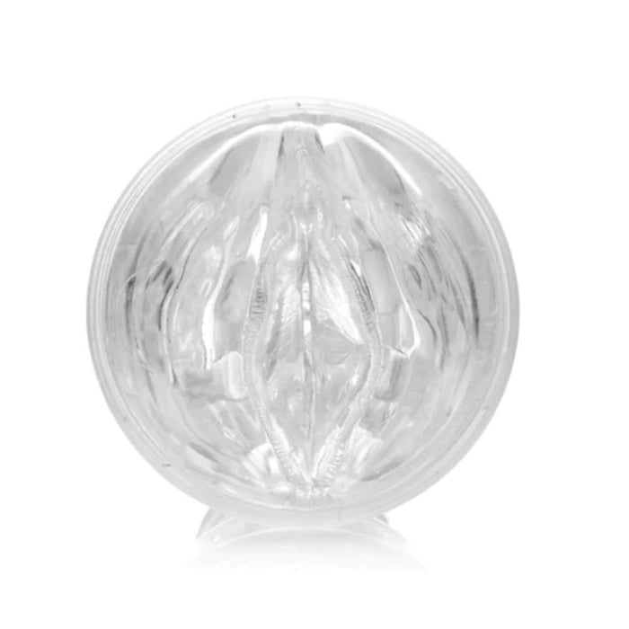 Fleshlight Ice Lady Crystal, male masturbator. Comes with a clear SuperSkin sleeve and a clear case that magnifies your penis for visual impact. This clear design has a fully textured shaft that delivers great sensation all the way! With her ultra stimulating crystal textured inner walls that grip you firmly, plus the interior can be customized to your preference in terms of tightness by twisting the cap at the very bottom. Body safe materials and easy to clean.