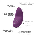 the LILY 3 mini vibrator has a soft touch texture made of body safe silicone that feels warm to touch. 2 button interface with 10 powerful settings. Ergonomically shaped for precise stimulation. Small shape for easy travel.