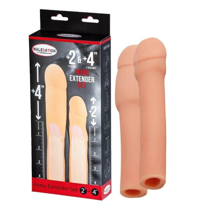 The Malesation penis sleeve extenders gives you the option of adding an extra length of either 5cm or 10cm for an instant size boost to your penis. Giving you extra bedroom confidence and plenty of extra length. This kit contains two penis extenders – each one can be individually adjusted and cut to the ideal length.