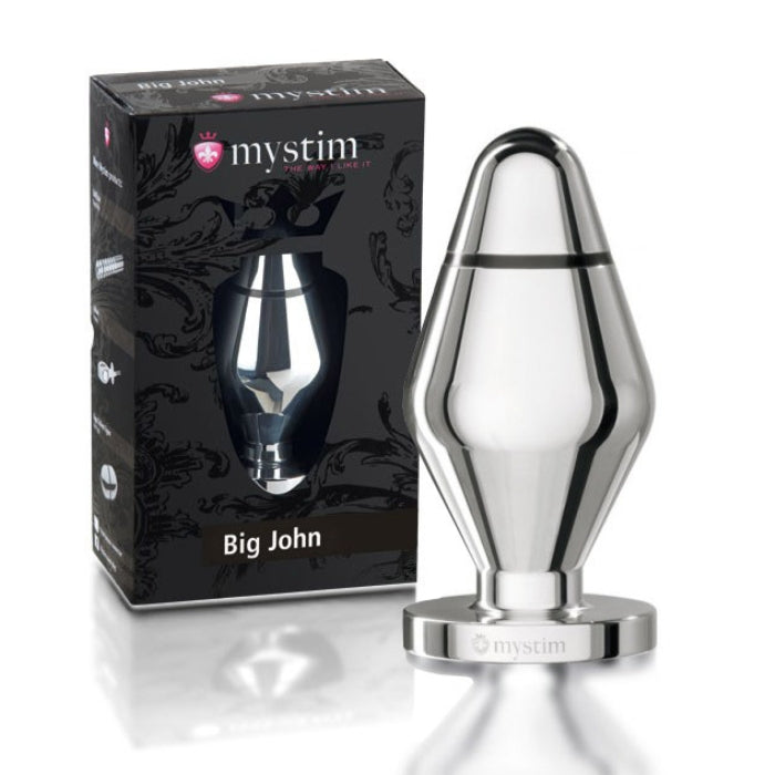 Mystim Big John is a metal plug made of hygienic aluminum. The black line on the plug, is for you to feel the electrical impulses, both the plus and minus parts (the part above the black line and the part below) must be in contact with your skin. You will therefore not be able to feel anything if your partner holds the lower part of the plug and inserts the upper part of the plug into you. Just use some water and mild soaps to clean it and regularly put some skin-friendly disinfection to it.