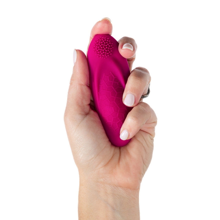 This app-controlled wearable vibrator is designed for a great anatomic fit! This vibe curves to your body to hit all the right spots for the ultimate sensations. It features our signature Velvet Wave™ technology for a comfortable wear and a tickler for the perfect perineum pleasure! The positioning magnet allows you to wear the Foxy with your favorite pair of panties. OhMiBod’s Foxy is Bluetooth®-enabled for pleasure you can take outside the bedroom.