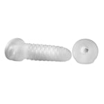 Fat Boy Checker Box Sheath 6.5 inches Clear from Perfect Fit Brand. Like our original Fat Boy penis sheath, but with a new textured surface. Adds noticeable girth to your penis without being too much for your partner to handle. Made of super soft and stretchy SilaSkin, it is designed to give both partners intense pleasure.