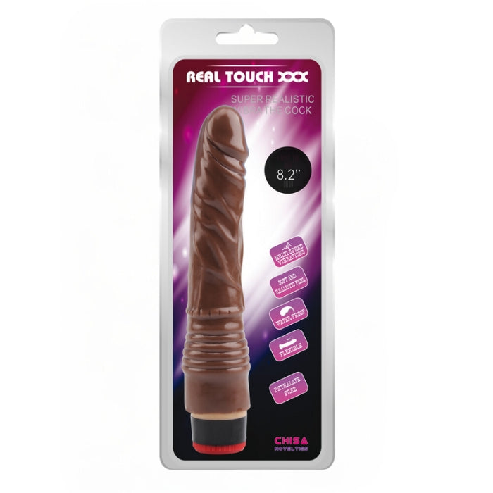 Introducing the Real Touch Vibrating 8.2inch Dildo in a seductive dark shade. Designed to provide an incredibly lifelike experience, this pleasure toy combines lifelike texture with powerful vibrations. Its 7.7 inches of pure satisfaction deliver intense pleasure, while the realistic design ensures an authentic encounter. Explore your desires and reach new heights of pleasure with this sensational, rechargeable, and discreet pleasure device.