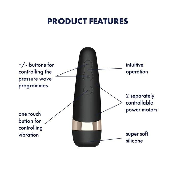 Product Details - +/- buttons for controlling the pressure wave programs. Intuitive operation. One touch button for controlling vibration. 2 seperately controllable power motors. Super soft silicone.