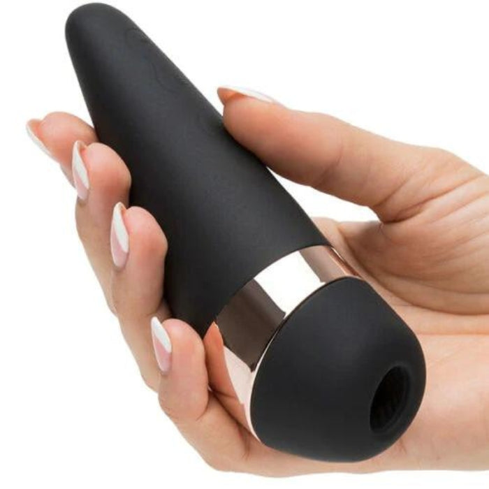 This innovative new design features a conical shape with flexible silicone meant to ensure a seal around the clitoris. Also added vibration for deeper stimulus. This elegant, black clit vibrator stimulates you with 11 pressure wave levels and combines 10 breathtaking vibration rhythms. The pressure waves and vibration rhythms can be controlled separately, offering multiple exciting possible combinations. Waterproof and USB magnetic rechargeable.