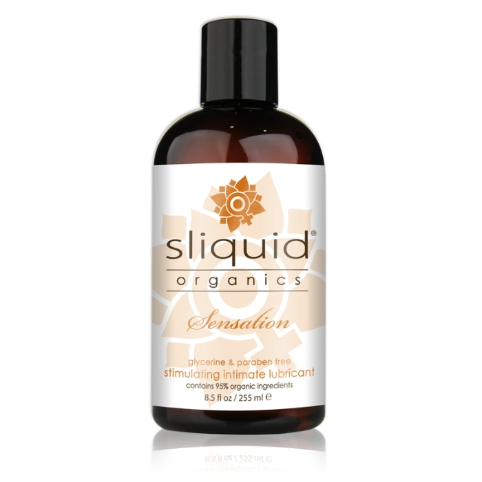Sliquid Organics Sensation delivers a rush of cooling, tingling sensations, followed by a gradual warmth that enhances your arousal. It's a premium lubricant, and the sensitizing ingredients add a thrilling touch. Purified aloe-based stimulating lubricant that goes on cool and warms with friction. Latex, rubber, plastic and silicone toy friendly.