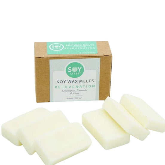 A range of natural soy based aromatherapy soy melts. SoyLites takes pride in innovating eco-authentic products that your skin will love, while engaging your mind, body and spirit. Rejuvenation with Lemongrass, Lavender & Lime comes in a pack of 6.