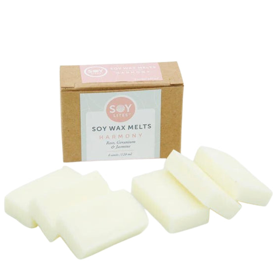 A range of natural soy based aromatherapy soy melts. SoyLites takes pride in innovating eco-authentic products that your skin will love, while engaging your mind, body and spirit. Harmony with Geranium & Jasmine comes in a pack of 6.