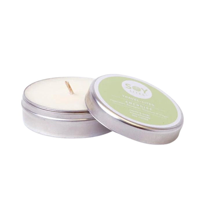 A range of natural soy based aromatherapy body candles. SoyLites takes pride in innovating eco-authentic products that your skin will love, while engaging your mind, body and spirit. Energise with Peppermint, Eucalyptus, Geranium & Ginger. A cooling scent with stimulating undertones of fresh mint. Renewed energy for a positive day 55ml.