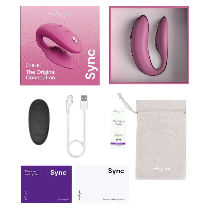 We-Vibe Sync 2 comes with Illustrated manual, remote, USB charging cable, storage bag and 2ml We-Vibe lube made by Pjur.
