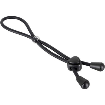 Black adjustable bungee cord for Bad Kitty Ball Loop Cock Ring enhancing firmer erection