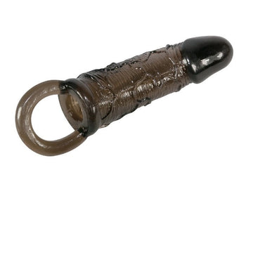 Slightly transparent penis sleeve which has a flexible testicle ring is placed over the penis and the strap looped around the scrotum. This sleeve has strong veining glans, making up an additional 3 cm of length and an impressive total length of 13 cm, insertion depth 1 cm, testicle ring 2.9 cm. This product helps to increase girth and length as well as desensitizing the penis for extended play time.