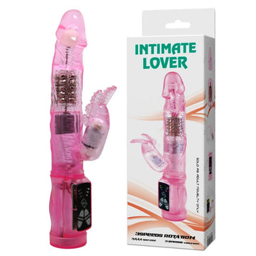 The rabbit is made of pretty pink jelly, with a firm core and textured length. It features an intense vibrating clitoral stimulator and high-quality oscillating shaft. The rabbit vibrates with a soft purr: not too loud and perfectly discreet.