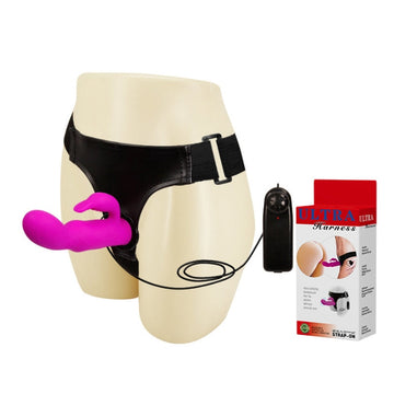 Get all the satisfaction and pleasure you want from this dildo. This dildo is made from silicone lifelike material and comes with a multi-speed vibrator and a super bunny for clitoral stimulation. Fully adjustable harness included.
