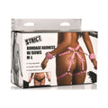 Bondage Harness with Bows Pink M/L. Adjust the buckles on the thigh straps, waist strap and wrist cuffs for a custom and comfortable fit. Measurements: waist strap adjusts from 26 inches to 42 inches circumference. Thigh straps adjust from 13 inches to 26 inches circumference. Wrist cuffs adjust from 5.75 inches to 10.25 inches circumference.