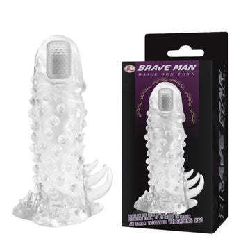 Textured clear silicone penis sleeve for intense bedroom fun with rounded tip