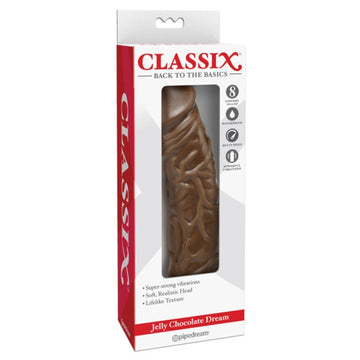 Like sweet chocolate, this vibrator satisfies and fills all your needs! Rotate the bottom to increase the pulsating action from slow to vibrant. Its life like skin and pliable shaft bends and contorts to all inner areas. Vibrator measures 8 inches long by 1.75 inches wide and girth is 6 inches. Insertable length 7 inches. Requires 2 AA batteries, not included. A water based lubricant is recommended. Always clean before and after use.