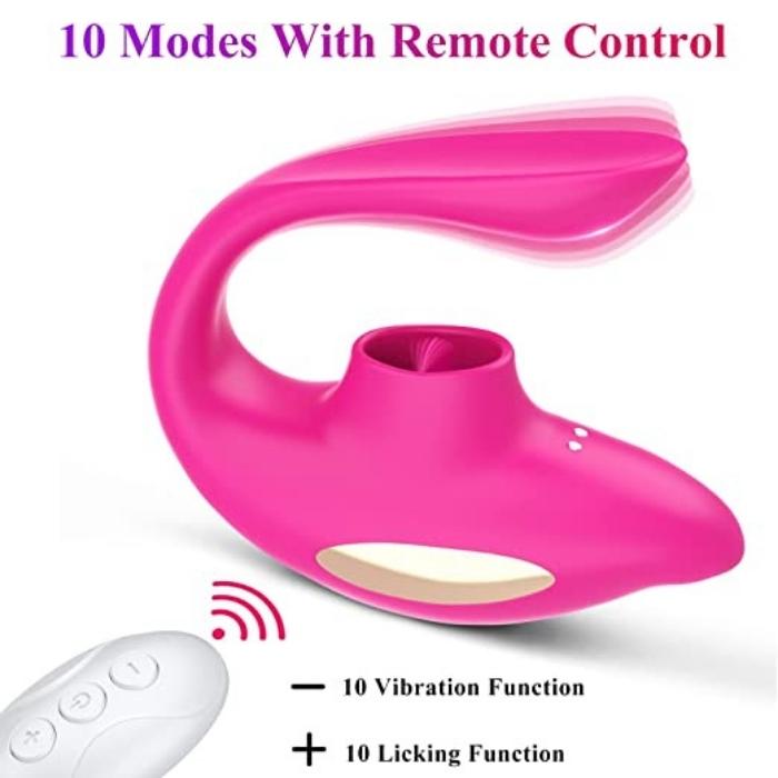 Remote Control Clitoral Wearable Couples Vibrator with Tongue Licking. This item has the functions of vibration and licking, you can use one function separately or you can use both simultaneously. All these two functions will provide you a wonderful experience. There are 10 modes of vibration and licking in this item. Different modes will bring different amazing feelings to you. Waterproof and safe to use in the bath or shower.