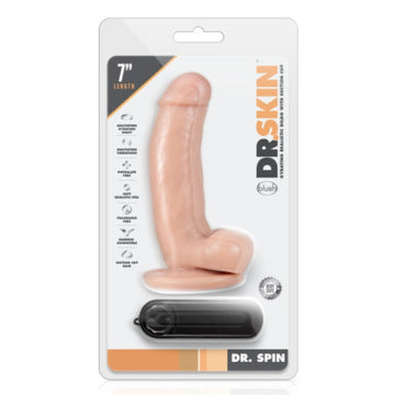 Massage your G spot or prostate with this 7 inch vibrating realistic dildo. You’ll also enjoy a harness compatible, suction cup base that allows endless, creative play possibilities. Alone or with your partner. Made of non-porous PVC, Dr. Skin is free of phthalates, paraffins, and latex. Dildo is waterproof submersible for easy cleaning and play in the bath or shower (controller is not waterproof). Requires 2 AA batteries (not included).