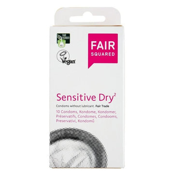 Fair Squared Condoms are designed for the sensitive user. Dry, transparent, cylindrically shaped condoms with reservoir without lube. Pack of 10.