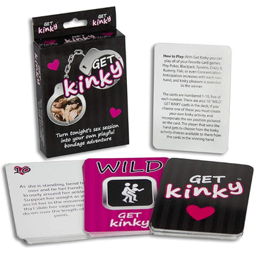 Get Kinky is a fun and exciting card game for lovers who want to spice things up by adding a little experimentation and imagination to their relationship. Play any of your favourite card games and turn them into a kinky and playful bondage adventure. Blindfolded, Tickled, Whipped, Paddled, Tied-up or spanked - Get Kinky will allow you to act out all of your kinky fantasies and desires. Play Poker, Blackjack, Crazy 8, Rummy, Fish etc.