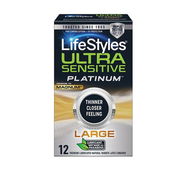 Lady Jane Adult Sex Shop | Lifestyles Ultra Sensitive Platinum Condoms Large (12) | Best Sellers, Category_Health &