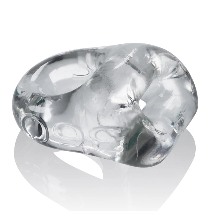 The Oxball 360 was created for those gents who prefer feel bulkier. The 360 is a two in one cockring and ballsling. The bottom has a thick rubbery base that rests under your scrotum to push your package up and away from your body. This in turn provides you with a bulge you might want to show off. Made from TPR. Height: 8.26 cm, Outside Circumference: 22.86 cm, Inside Circumference (Stretches to fit you)