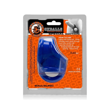 This cock ring and ball separator is thicker and softer with a built in ballsling at the base and a thick strap that pushes down on your scrotum and acts as a separator. The ring keeps your scrotum anchored down in the sling and the separator forces your testicles downward and away from each other. Made from FLEX TPR. Main hole circumference: 10.80cm, Shaft hole Circumference: 9.53cm, Ball hole circumference: 8.26cm.