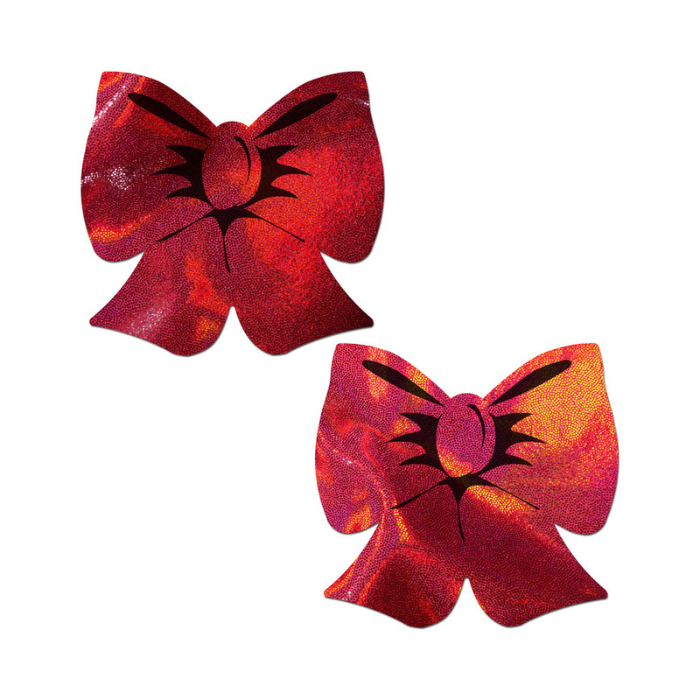 Lady Jane Adult Sex Shop | Pastease Holograph Breast Covers - Red Bow