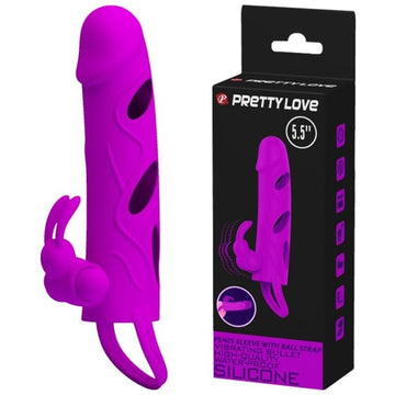 Bright purple erection enhancing sleeve with textured shaft and clitoral stimulator