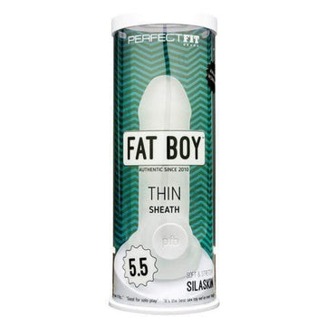 The super strong Fat Boy Thin 5.5inch gives that extra girth to your penis without it being too large for your partner to handle. It is incredibly easy to get on and off and stays in place by hooking onto your scrotum with the opening hole at the base of the sheath, which also gives the most pleasing pull on your scrotum while stroking or having intercourse.