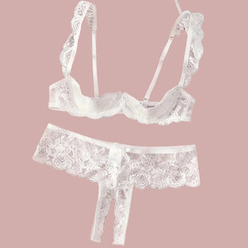 Lady Jane Adult Sex Shop | Shelf Bra and Crotchless Panty Set - White