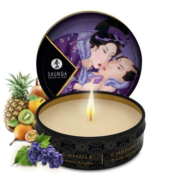 Ambiance with a romantic touch is in your grasp. The key to the ultimate titillating massage is with a Shunga Massage Candles. The luscious oil that melts from the candle has aphrodisiac properties which will send you into a sensual bliss as your partner drips warm and comforting oil all over your body. The candles are designed to heat up to just the right temperature so that it does not burn your skin. Enjoy this travel size for your next romantic getaway.