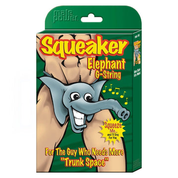 Get your junk in this trunk. The elephant styled G-String features floppy ears, googly eyes, and an elongated, trunk style shaft with a functional squeaker that guarantees a good time and lots of laughs. If you are looking for a pair of funny mens underwear, this elephant thong is the perfect pair to keep your partner or best friend laughing. The perfect gift for a bachelor party, you cant go wrong with this elephant thong.