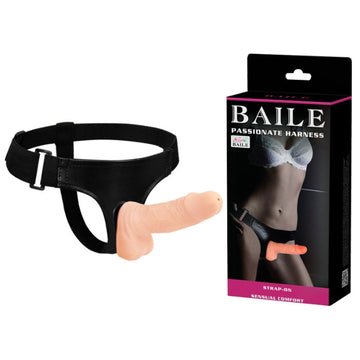 Strap-on Baile Dildo in black leather with lifelike solid strap-on attachment
