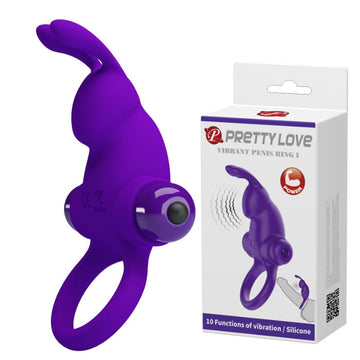 Purple vibrating cock ring with curved design and ring attachment, Rabbit Purple