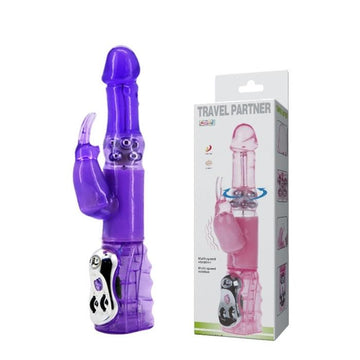 Purple vibrator with tiny rabbit ears, rotating features, and non-jamming metal beads