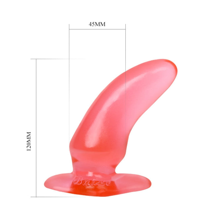 PVC P-spot and G-spot Dildo. This dildo is environmentally safe and hypoallergenic. The flared base allows you to use this toy on any smooth flat surface or with an array of different strap-on harnesses.