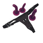 Bad kitty gives you the options of 3 different purple dildos to have fun with. With a natural penis shape for the natural lovers, a slim shape for anal seekers, and an anatomically shaped g-spot dildo for mind blowing stimulation, Natural penis (18 cm, 2.9-4 cm), slim anal expert (17 cm, 1.9-2.9 cm) and an anatomically shaped G-spot stimulator (17 cm, 2.7-4.2 cm). Includes a crotchless harness that is adjustable from size small to extra large.