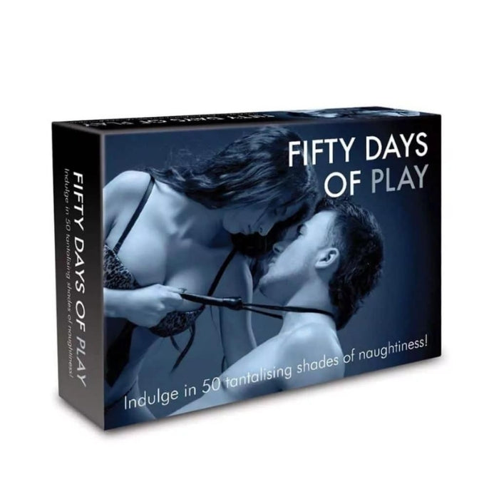Fifty Days of Play Game has five levels of sexy game-playing with ten envelopes for each level from white to vanilla, light and dark grey to black. It is packed with intimate and romantic gestures, stimulating scenarios, naughty suggestions and erotic surprises. Players are invited to roll the dice to see what shade of naughtiness they will both be enjoying. The colour coordinated envelopes then decide who will be the dominant player and who will play a more submissive role today.