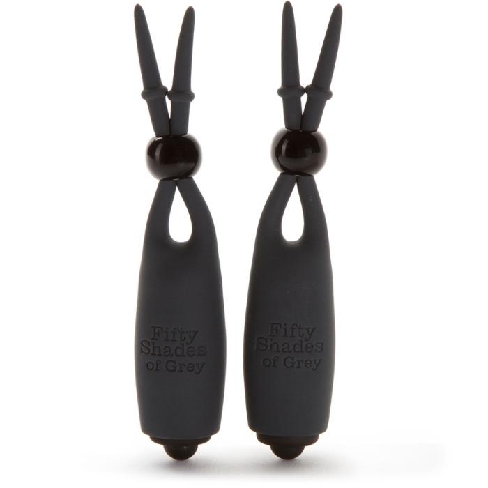 Sweet tease, a set of bullet-powered vibrating nipple teasers. Velvet soft silicone features a slide-to-fit toggle that holds without pinching, so you feel nothing but stimulation.