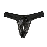 This panty features a delicate lace design combined with soft mesh fabric, providing both style and comfort. The open front design adds a touch of seduction to the panty, while the cute bow at the front enhances the feminine and playful look. One size fits most.