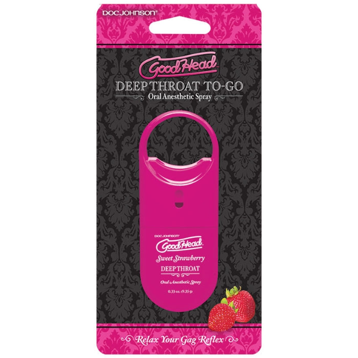 Deep throat to-go is an oral anesthetic spray used as a mild numbing agent and oral desensitizer. This product Is used to relieve the discomfort associated with oral sex. It calms down the gag reflexes for the optimal performance. For mind blowing oral all it takes is one spray to turn good oral into great oral. Strawberry Flavoured.